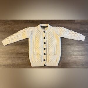 Inis Crafts Merino Wool Ivory Cable Knit Cardigan Sweater Made in Ireland Size S